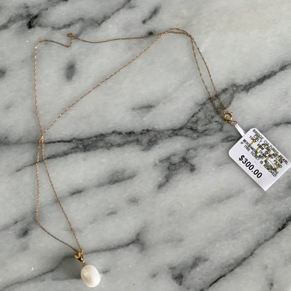NWT Gold Necklace w/Pearl and Diamond Pendant - Picture 2 of 8